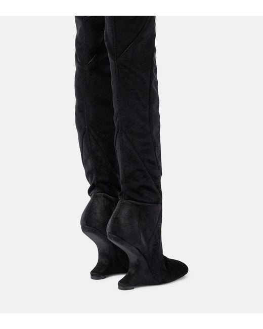 Rick Owens Black Cantilever Velvet Over-The-Knee Boots