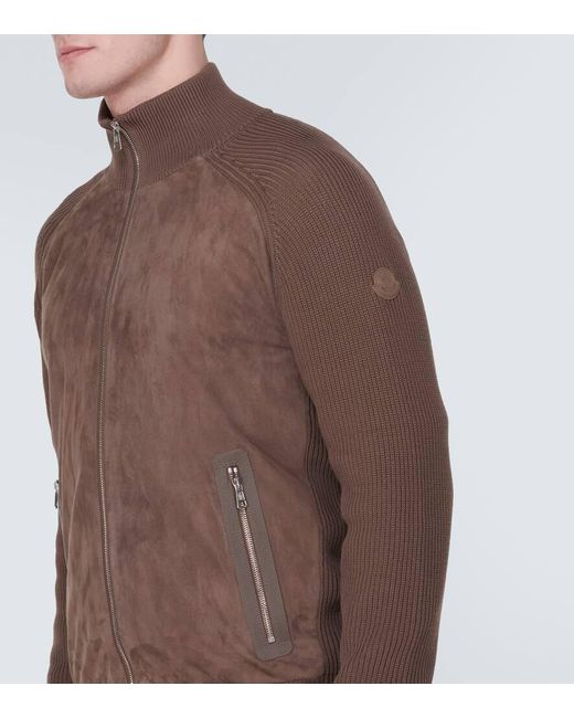 Moncler Jacke aus Baumwolle mit Veloursleder in Brown für Herren