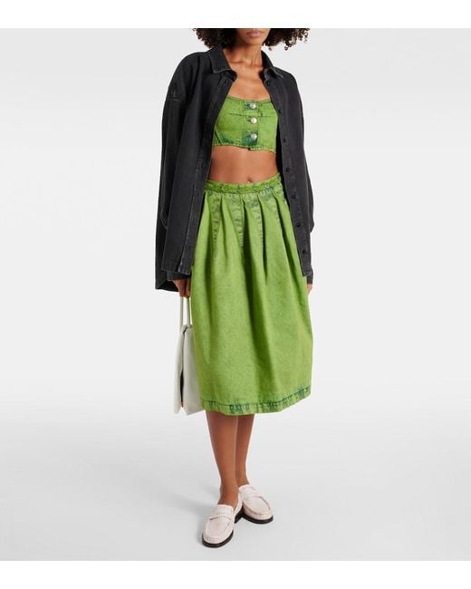 Marni Green Pleated Denim Midi Skirt