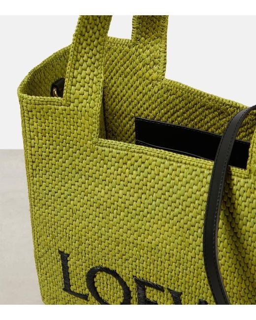 Loewe Green Paula's Ibiza Font Medium Raffia Shopper