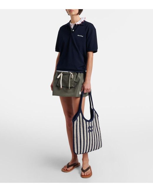 Miu Miu Black Ivy Medium Striped Crochet Shopper