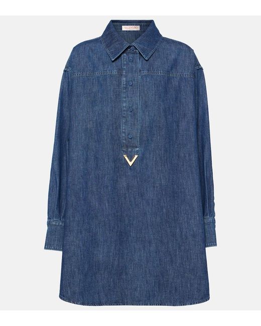 Valentino Blue Hemdblusenkleid VGold aus Baumwoll-Chambray