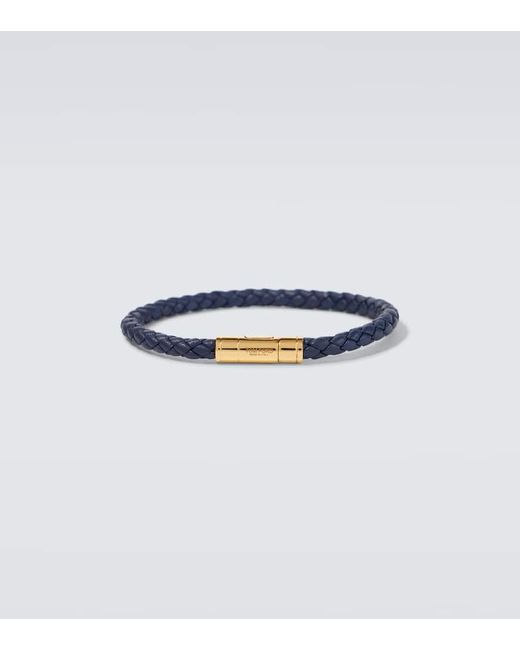 Tom Ford Blue Logo Braided Leather Bracelet for men