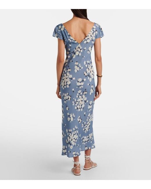 Rixo Blue Cathy Floral Crepe Midi Dress