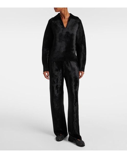 Alaïa Black Wool-Blend Polo Sweater
