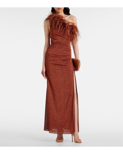 Oseree Purple Maxikleid Lumiere Plumage Mit Federn
