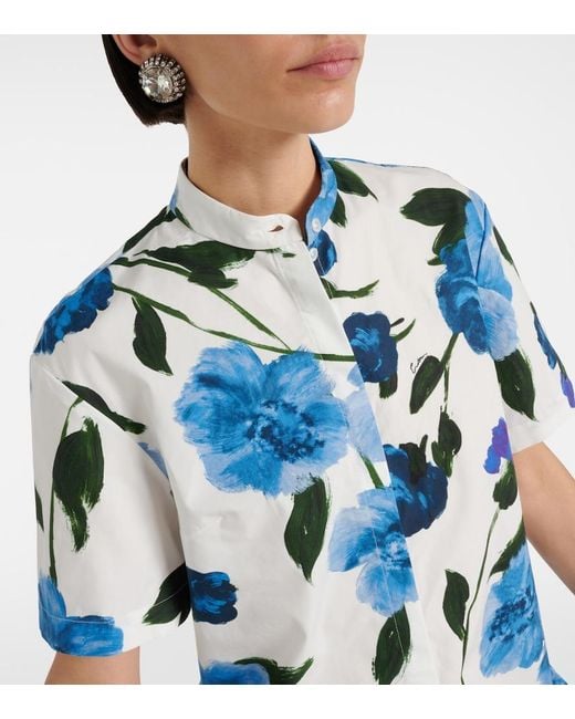 Erdem Blue Cotton Floral Mini Dress