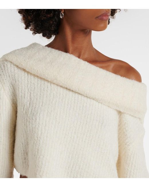 Christopher Esber White Off-Shoulder Boucle Sweater