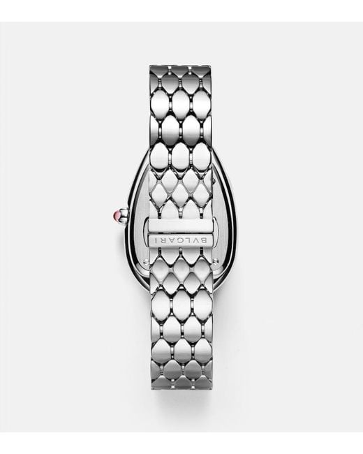 BVLGARI White Serpenti Seduttori Embellished Stainless Steel Watch