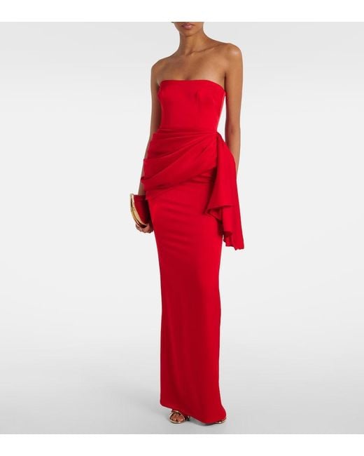 Alex Perry Red Draped Crepe Satin Gown