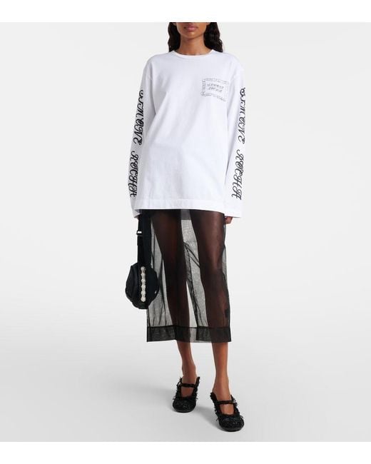 Simone Rocha Gray Bow-Detail Tulle Midi Skirt