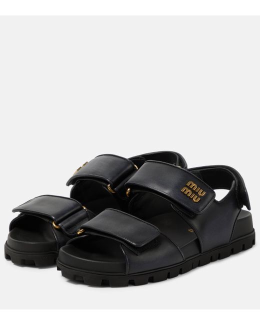 Miu Miu Black Logo Leather Sandals