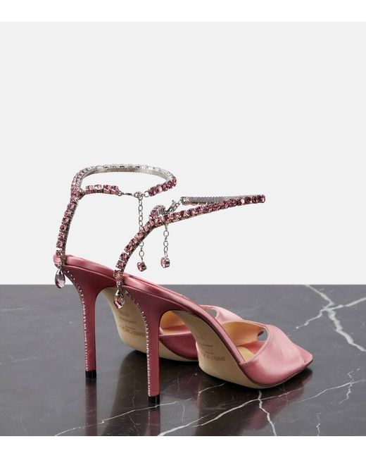 Jimmy Choo Pink Saeda 100 Embellished Satin Sandals