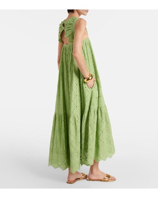 Dorothee Schumacher Green Embroidered Cotton-Blend Maxi Dress