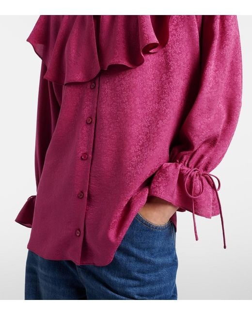 Chloé Pink Ruffled Silk Jacquard Blouse