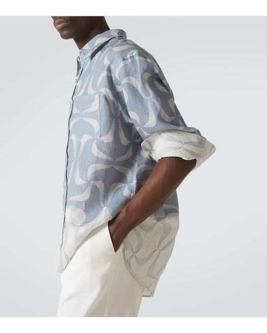 Commas Blue Mantra Printed Linen Shirt for men