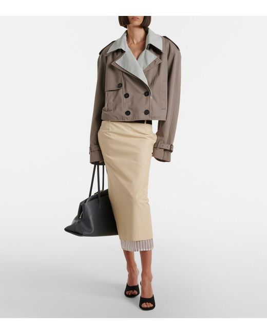 The Attico Brown Cropped Gabardine Trench Coat