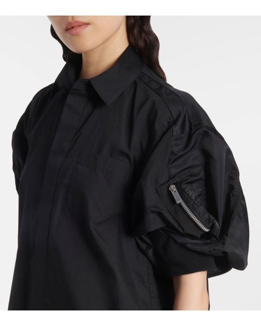 Sacai Black Poplin And Technical Twill Shirt Dress