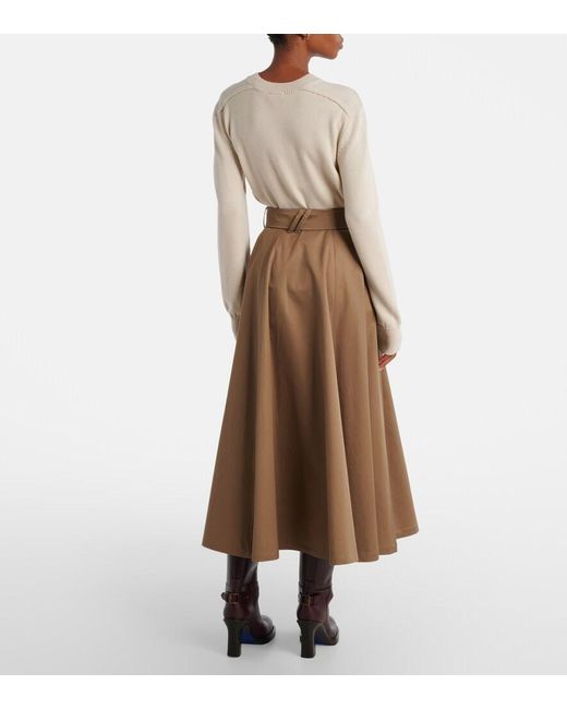 Falda Midi De Algodon Con Cinturon Burberry de color Brown