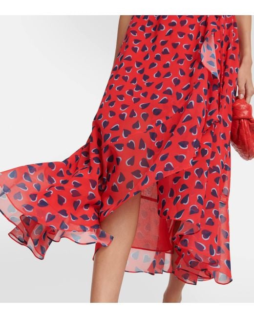 Robe mi-longue à imprimé cœurs Carolina Herrera en coloris Red