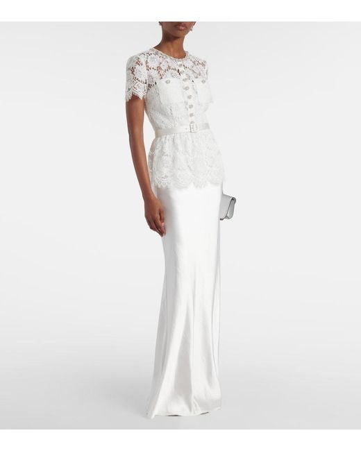 Self-Portrait White Bridal Embellished Lace Satin Gown