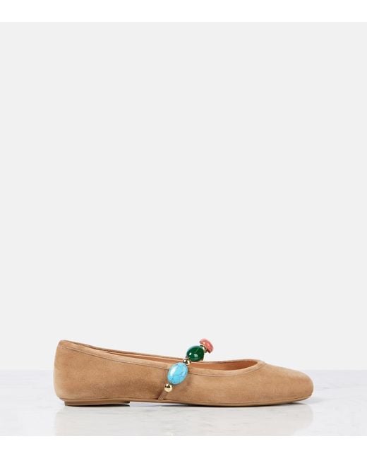 Gianvito Rossi Brown Shanti Embellished Suede Ballet Flats