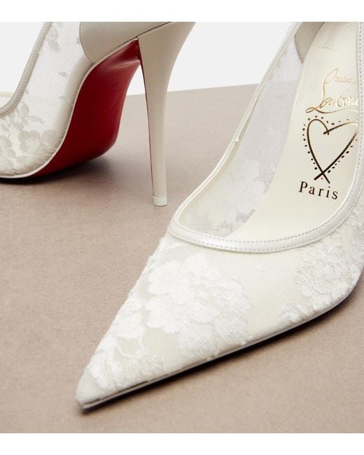 Christian Louboutin White Miss Z Floral Leather-Trimmed Pumps