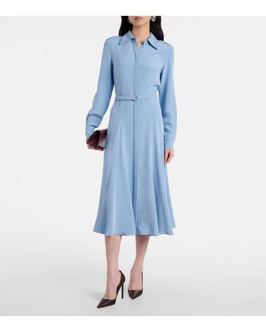 Emilia Wickstead Blue Riko Belted Silk Midi Dress