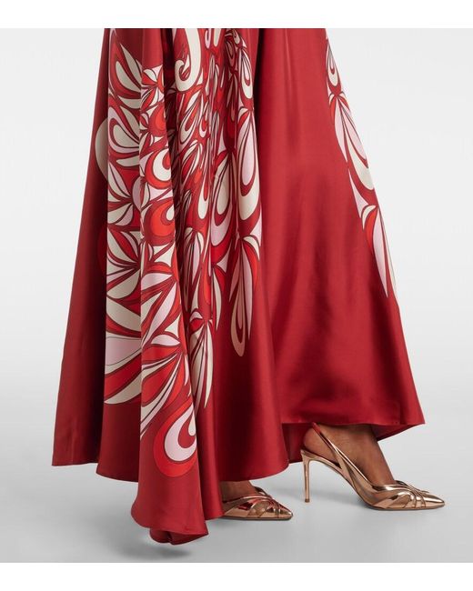 LaDoubleJ Red Magnifico Printed Silk Twill Maxi Dress