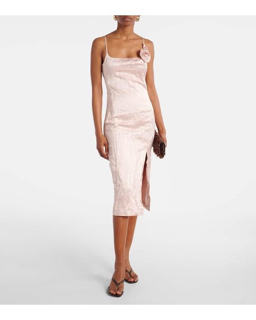 Abito Midi Con Applicazione Floreale di Blumarine in Pink