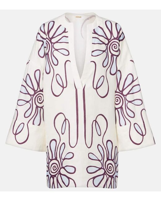 Tunica Siena De Lino Estampada Cala De La Cruz de color White