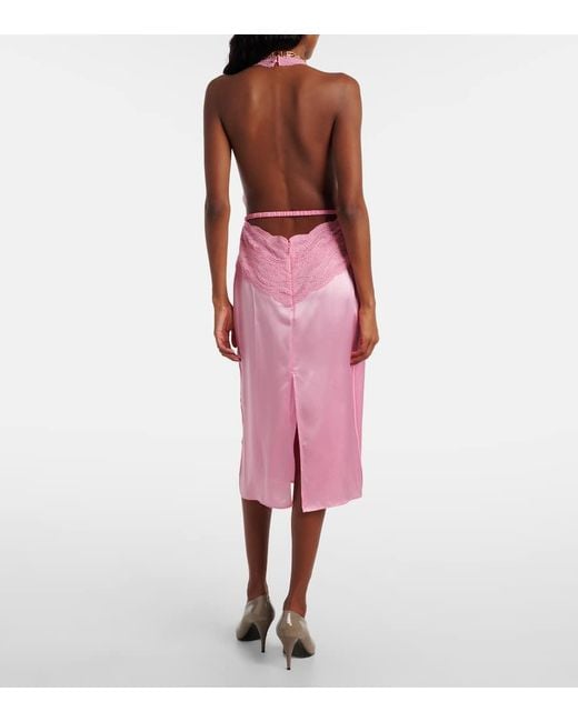 Gucci Pink Lace-Trimmed Silk Satin Midi Dress