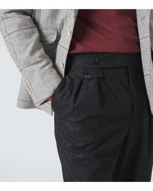 Brunello Cucinelli Gray Virgin Wool Flannel Slim Pants for men