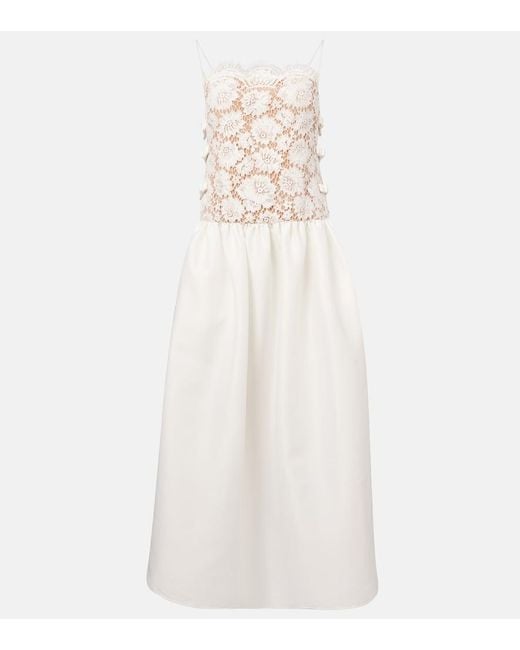 Self-Portrait White Bow-Detail Lace And Satin Maxi Dress