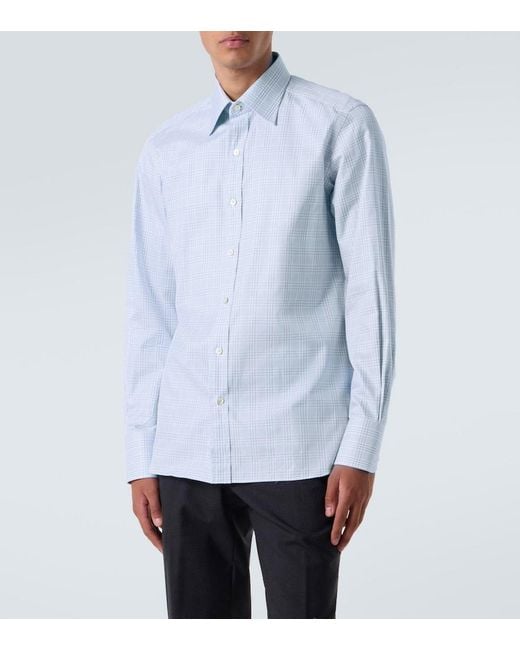 Tom Ford Blue Checked Cotton Shirt for men