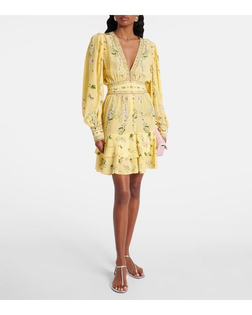 Camilla Yellow Floral Silk Crepe Minidress