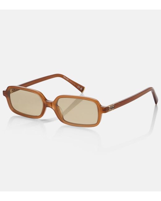 Miu Miu Brown Logo Rectangular Sunglasses