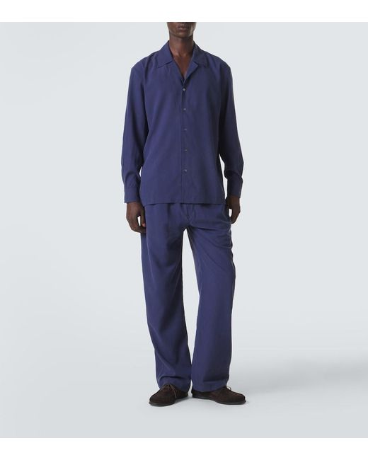 Saman Amel Blue Silk Shirt for men