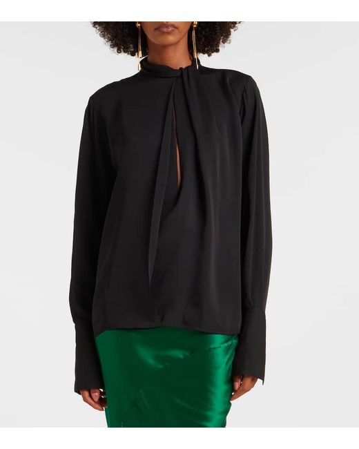 Tom Ford Black Draped Silk Satin Blouse