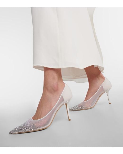 Jimmy Choo White Love 85 Crystal-Embellished Mesh Pumps