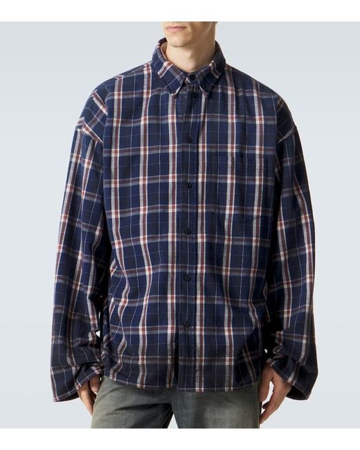 Balenciaga Blue Reversible Flannel And Fleece Shirt for men