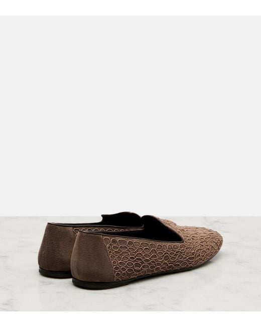 Brunello Cucinelli Brown Embellished Suede Loafers