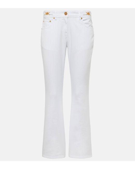 Versace White Embellished Low-rise Flared Jeans