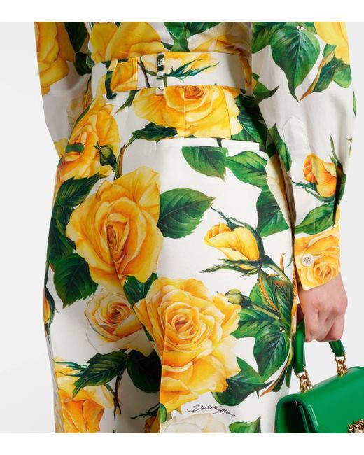 Dolce & Gabbana Yellow Floral High-Rise Silk-Blend Straight Pants