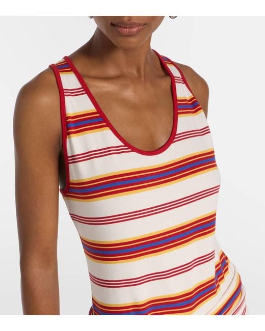 Rabanne Red Striped Cotton-Blend Jersey Maxi Dress