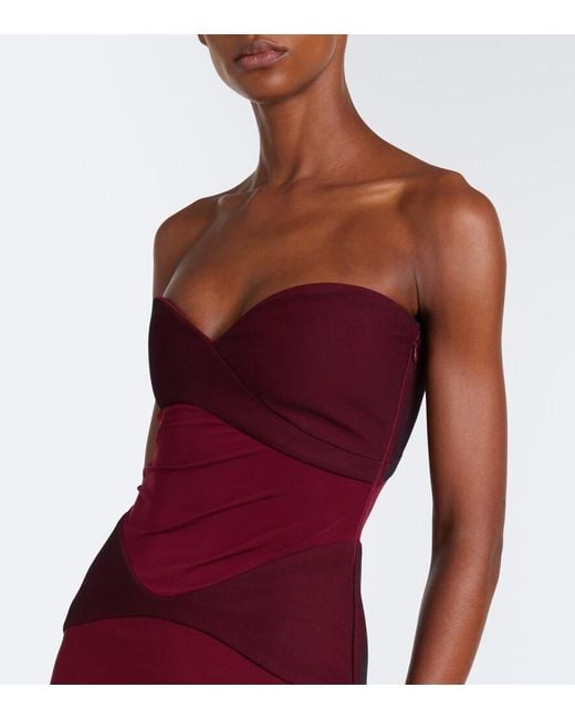 Nensi Dojaka Red Paneled Strapless Gown