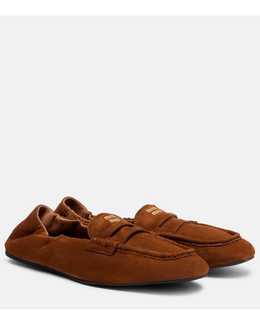 Miu Miu Brown Loafers Aus Veloursleder