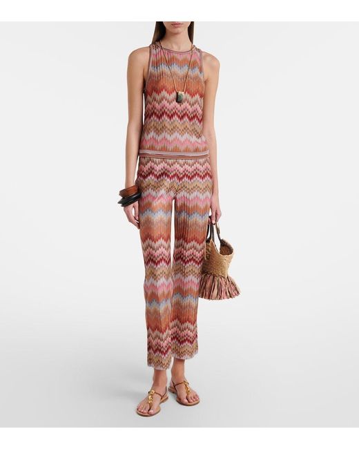 Missoni Red Zigzag High-Rise Cropped Slim Pants