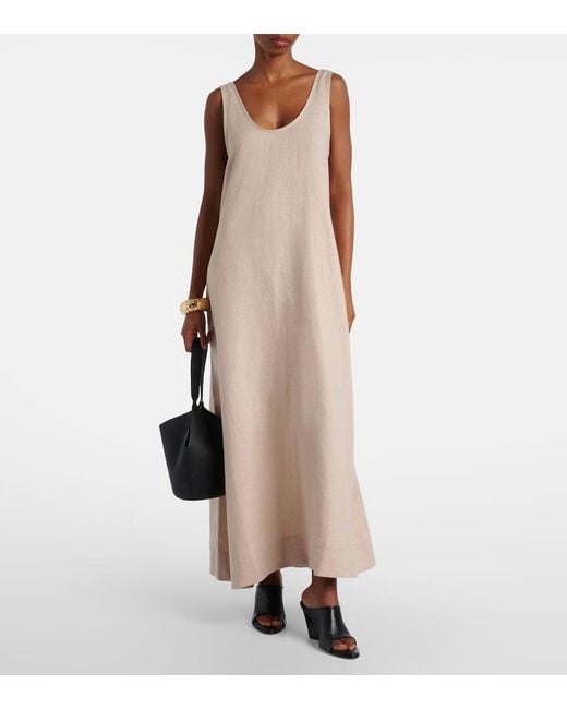 Asceno Natural Capri Linen Maxi Dress