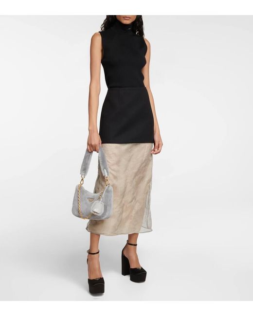 Prada Gray Re-Edition 2005 Shearling Shoulder Bag